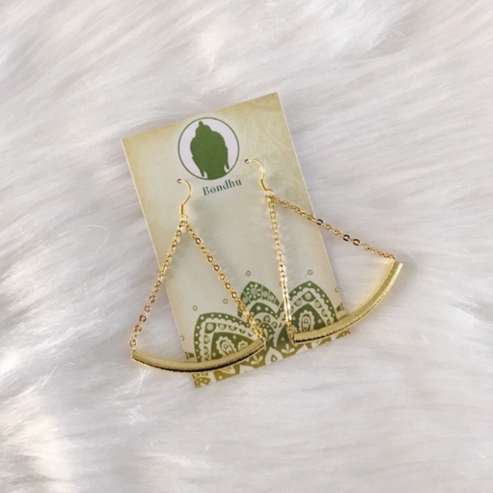 ✨HP✨ Triangle Gold Bar Chain Dangle Drop Earrings - Picture 8 of 9